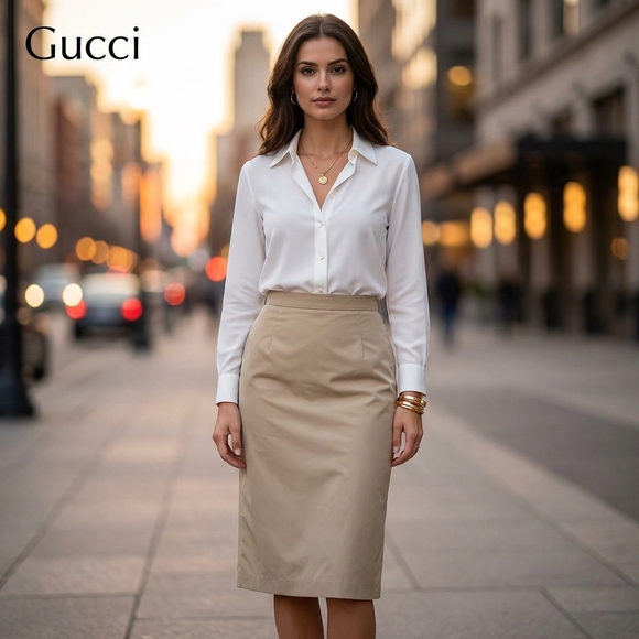 Gucci Dresses & Skirts - Gucci Vintage Light Tan Straight Pencil Skirt Size IT 42